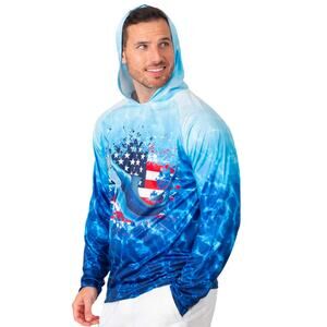 Men's Performance Long Sleeve with Hood Marlin Fish with USA Flag Design UPF